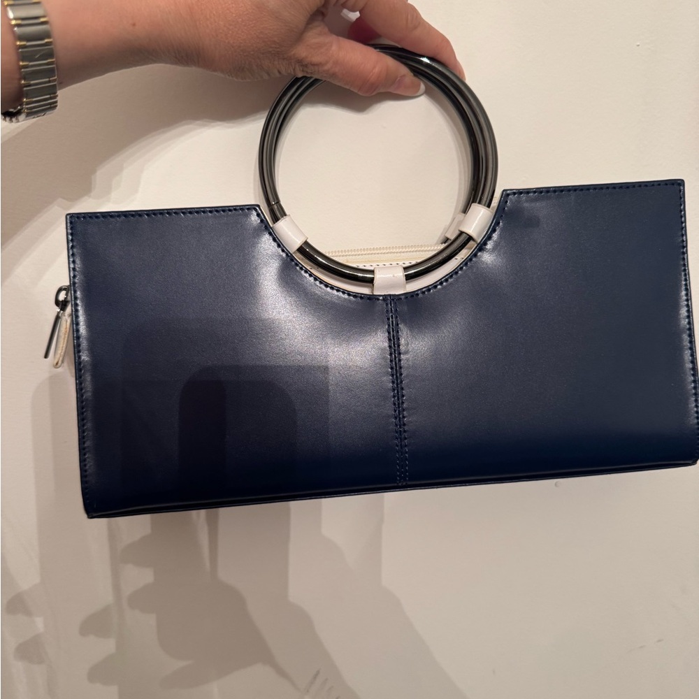 New without tag Elegant Navy Blue Handbag with Silver Accents